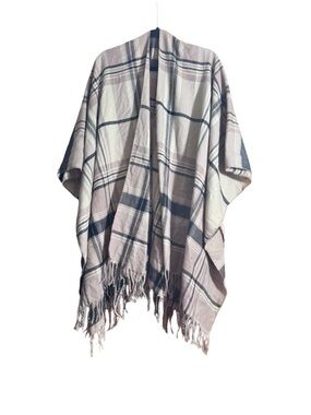 SHEIN Plaid Fringe Wrap in Tan and Brown
